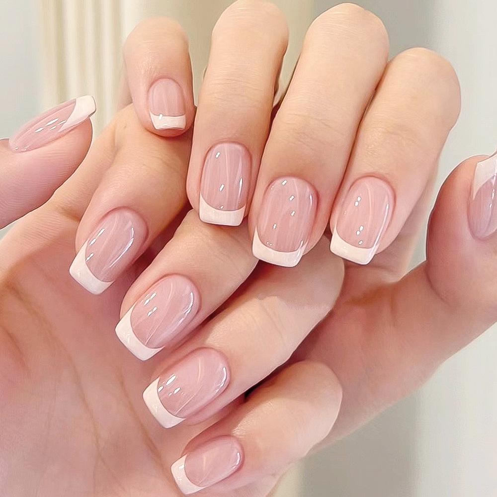 24 Pieces Nail Tips Square Short Simple Removable Boxed Fake Nails