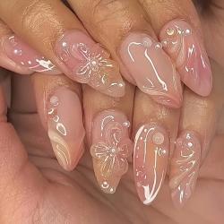 Almond Nail Pure Flower Wear Nail Removable Fake Nails