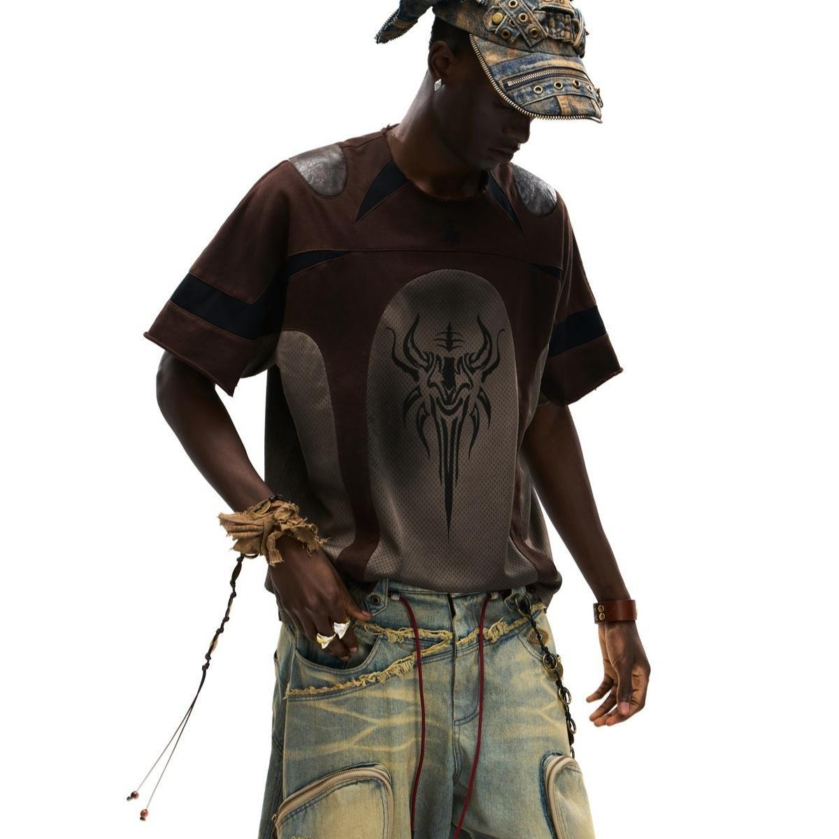 Athletic-style Spliced Short-sleeve T-shirt