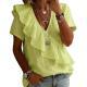 V-Neck Ruffle Trim Fashionable Womens Short-Sleeve Top