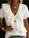 V-Neck Ruffle Trim Fashionable Womens Short-Sleeve Top
