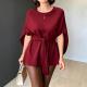 Womens Fashionable Defined-Waist Batwing-Sleeve Lace-Up Slimming Commuter Top
