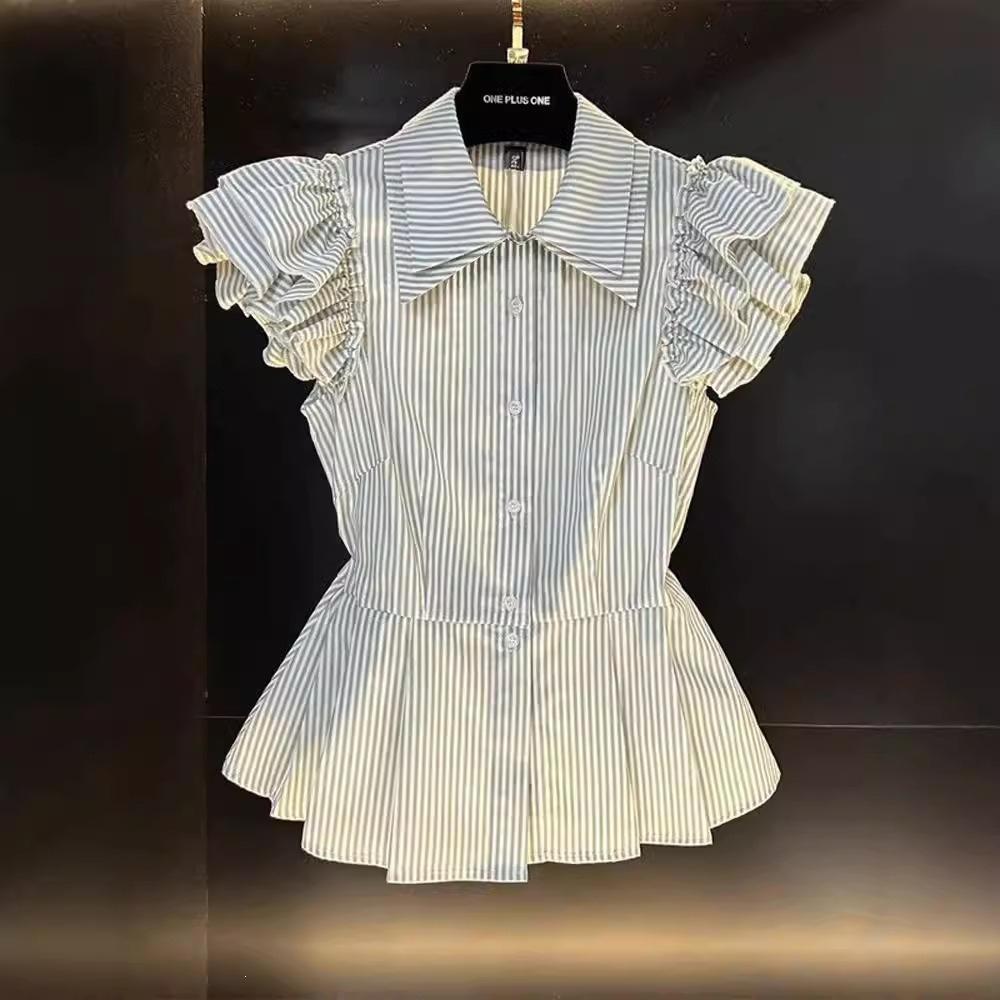 Womens Slim-fit Short Striped Short-sleeve Top