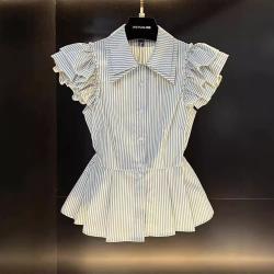 Womens Slim-fit Short Striped Short-sleeve Top
