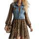 Chic Denim-look Chiffon Printed Patchwork Dress