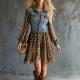 Chic Denim-look Chiffon Printed Patchwork Dress