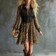 Chic Denim-look Chiffon Printed Patchwork Dress