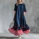 New Womens Linen Contrast-striped Dress
