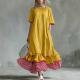 New Womens Linen Contrast-striped Dress