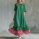 New Womens Linen Contrast-striped Dress
