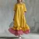 New Womens Linen Contrast-striped Dress
