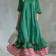 New Womens Linen Contrast-striped Dress