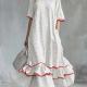 New Womens Linen Contrast-striped Dress