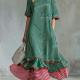 New Womens Linen Contrast-striped Dress