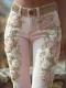 Womens Retro Pink Rose Embroidered Artistic Printed Jeans Elegant