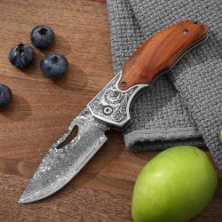Portable Household Use Damascus Steel Folding Fruit Knife