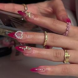 wear-armor-red-gradient-three-dimensional-rose-pearl-fake-nails
