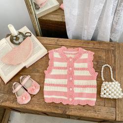 Baby Cotton Yarn Striped Knitted Cardigan Vest