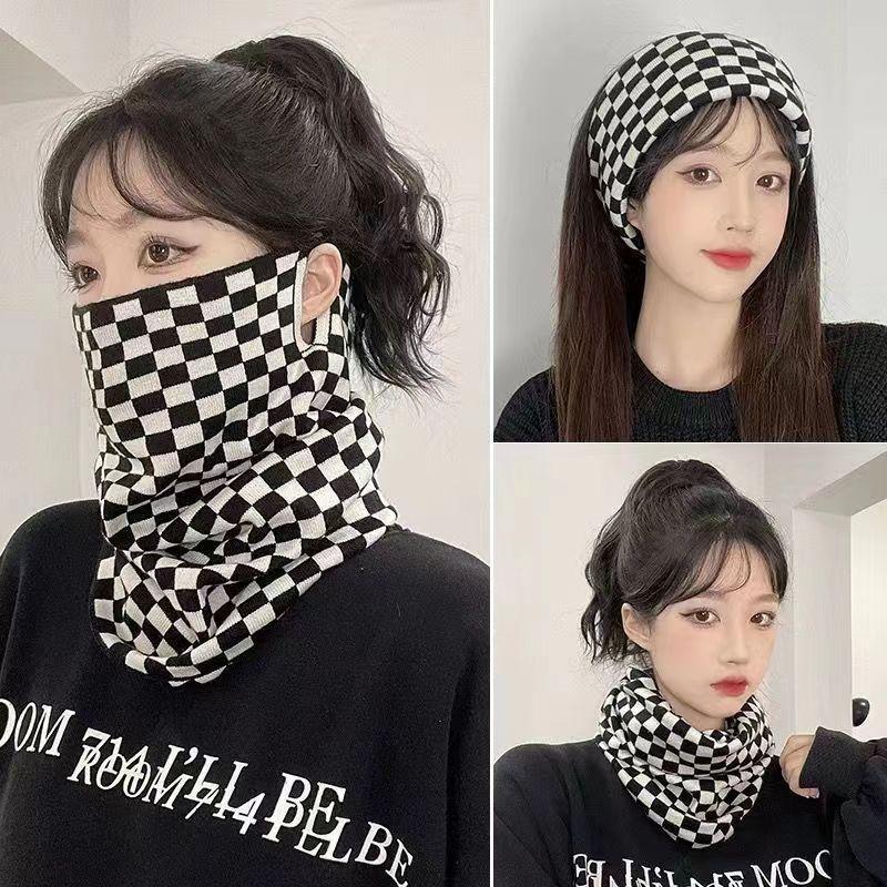 Ear-hanging mask-checkerboard-digital velvet-1 piece - Option1