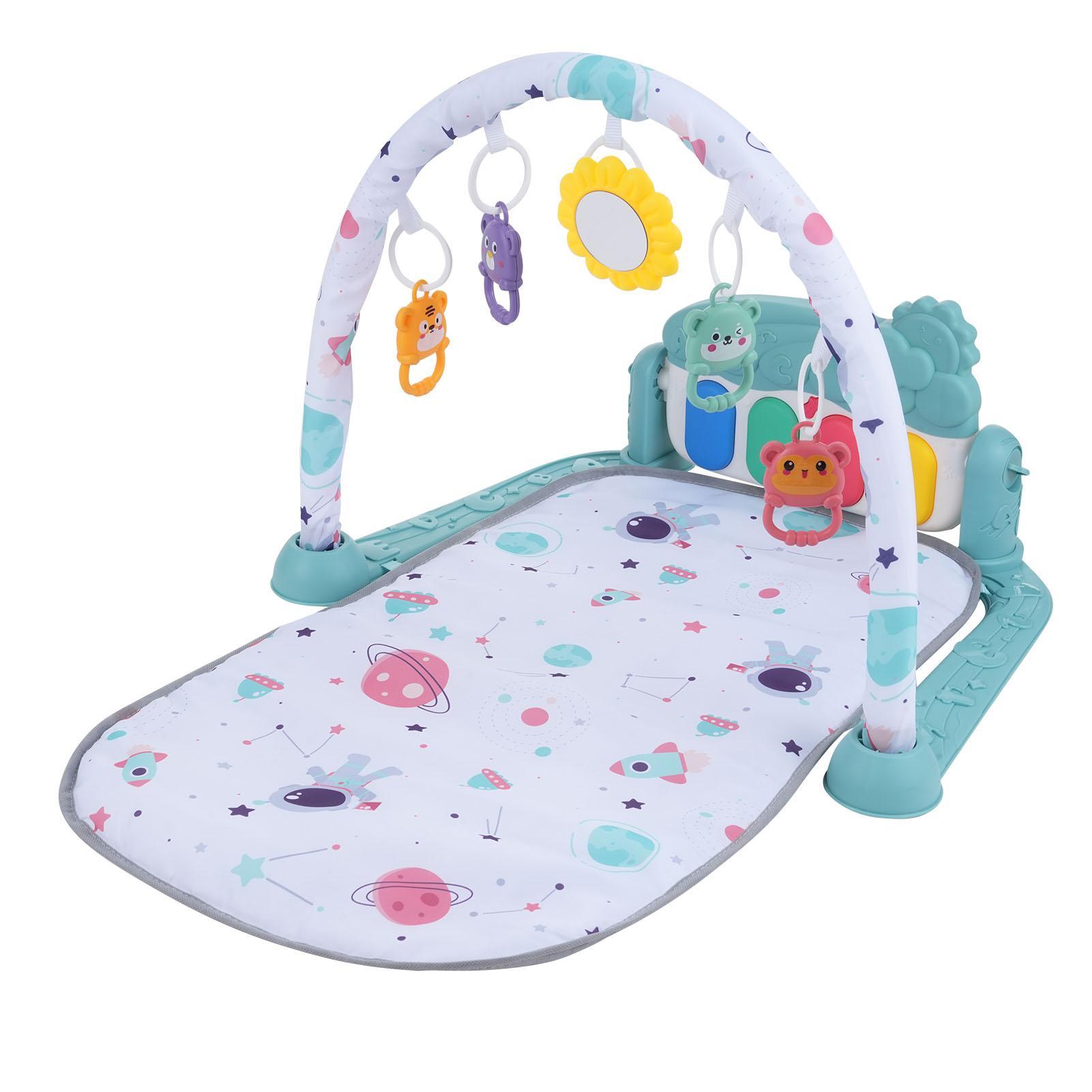Baby Play Mat With Piano Keyboard & Deatchable Hanging Toys, Kick And Play Musical Activity Gym, Tummy Time Crawling Mat For Infants 0-12 Months, 4 Colorful Hanging Toys And Sun Flower Mirror