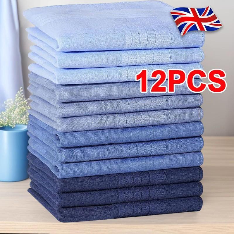 MenS Cotton Gents Hankies Set, 12 Pack Large Handkerchiefs, Premium Pocket
