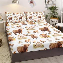 3pcs Little Cow And Duck Pet Theme Childrens Fun Style Minimalist Comfort Series Bed Sheet And Two Pillowcases Bedding For All Seasons Use