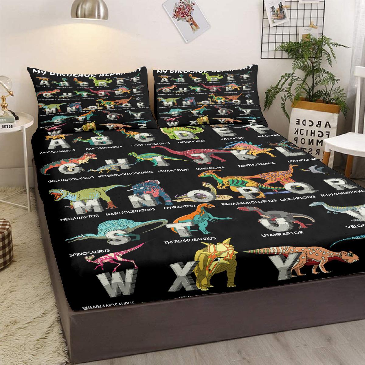 Bedding Fitted Sheet With Deep Pocket, Dino Printed Thicken Soft Fabric Bed Sheets