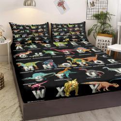 Bedding Fitted Sheet With Deep Pocket, Dino Printed Thicken Soft Fabric Bed Sheets