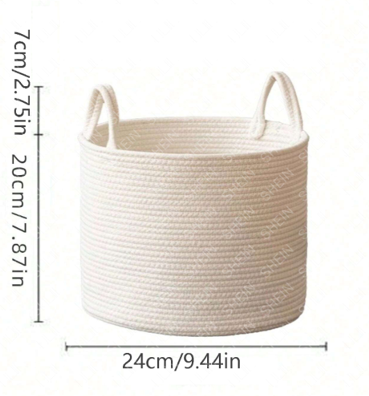Woven Storage Basket-White Small-with Handle-1 Pack - Option1