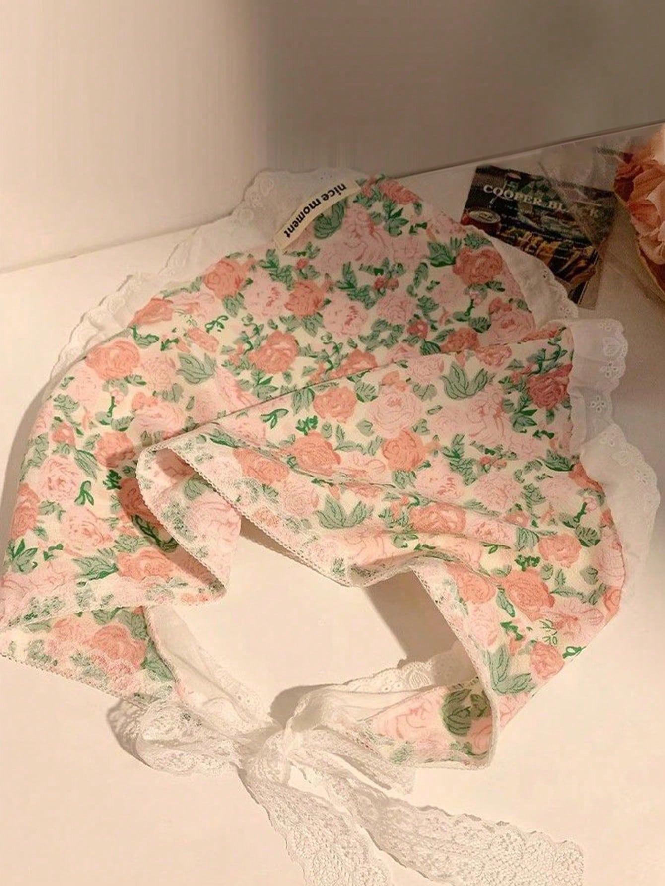 Lace and lace headscarf-pink floral-1 piece - Option1