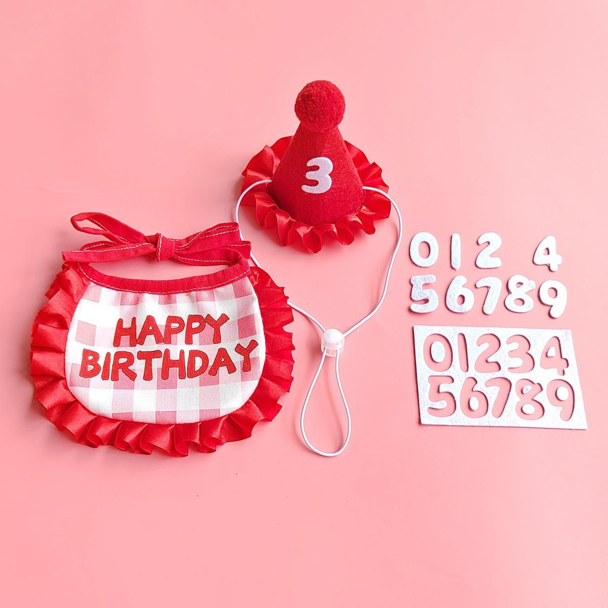 Pet dress up jewelry-red lace set [+1 digital sticker]-1 set - Option1