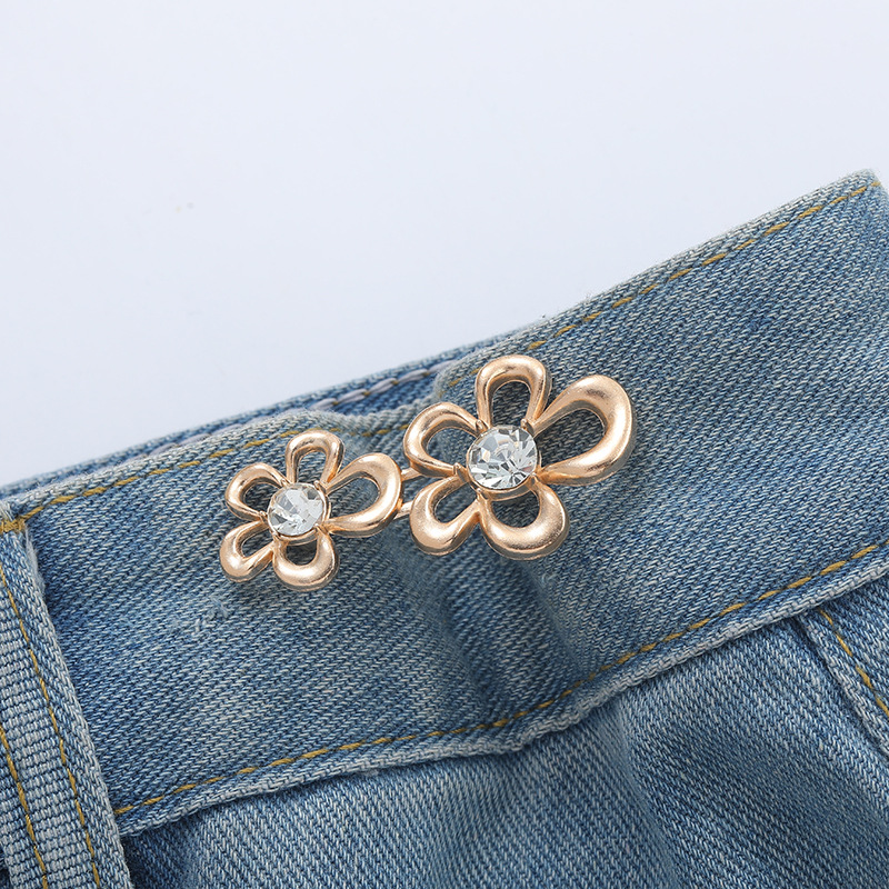 Five-petal flower waist buckle with diamond-gold-alloy-1 pair - Option1
