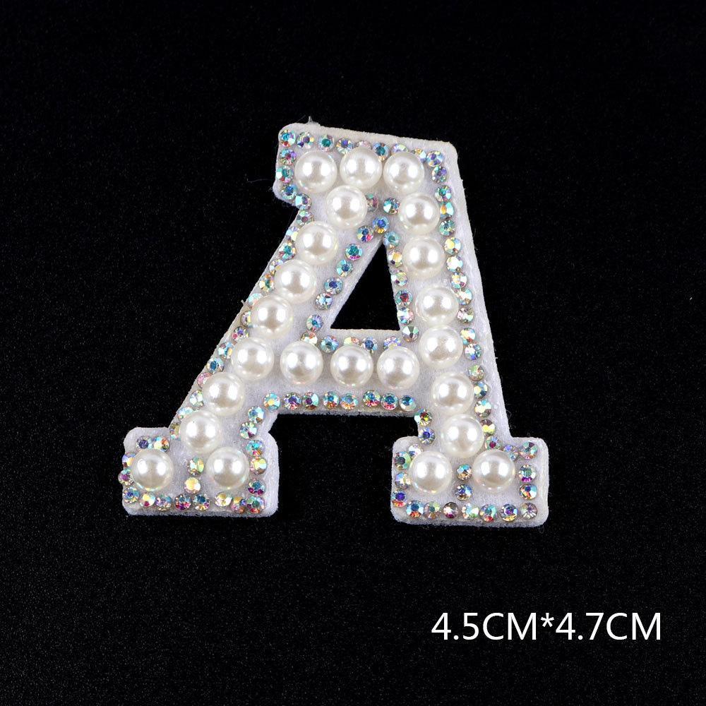 Pearl Rhinestone Cloth Sticker-Letter A-White-2 Pack - Option1