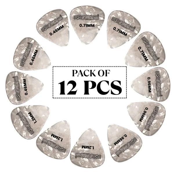 5 Core Guitar Picks 12 Piece Celluloid Light Medium Heavy Extra Heavy For Acoustic Electric Guitars