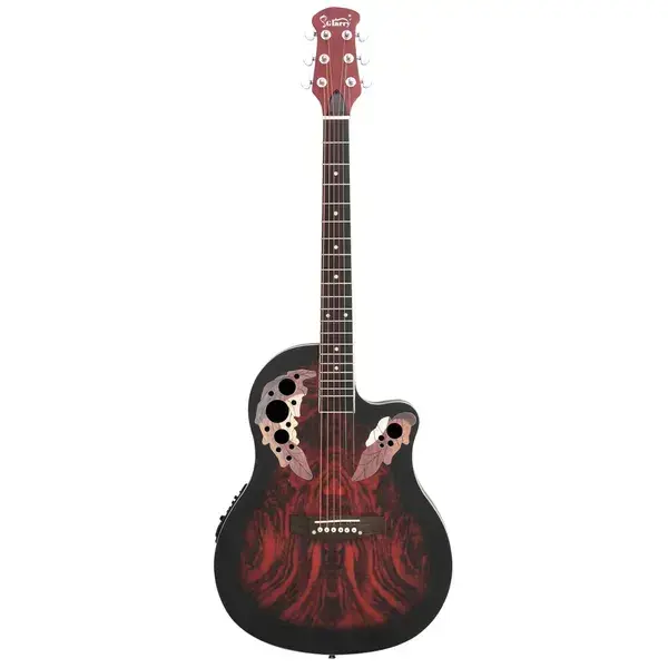 Dont Sell On Amazon - 41 Inch Full-Size Cutaway Acoustic-Electric Guitar Grape Voice Hole Spruce Top Round Back Sunset Red