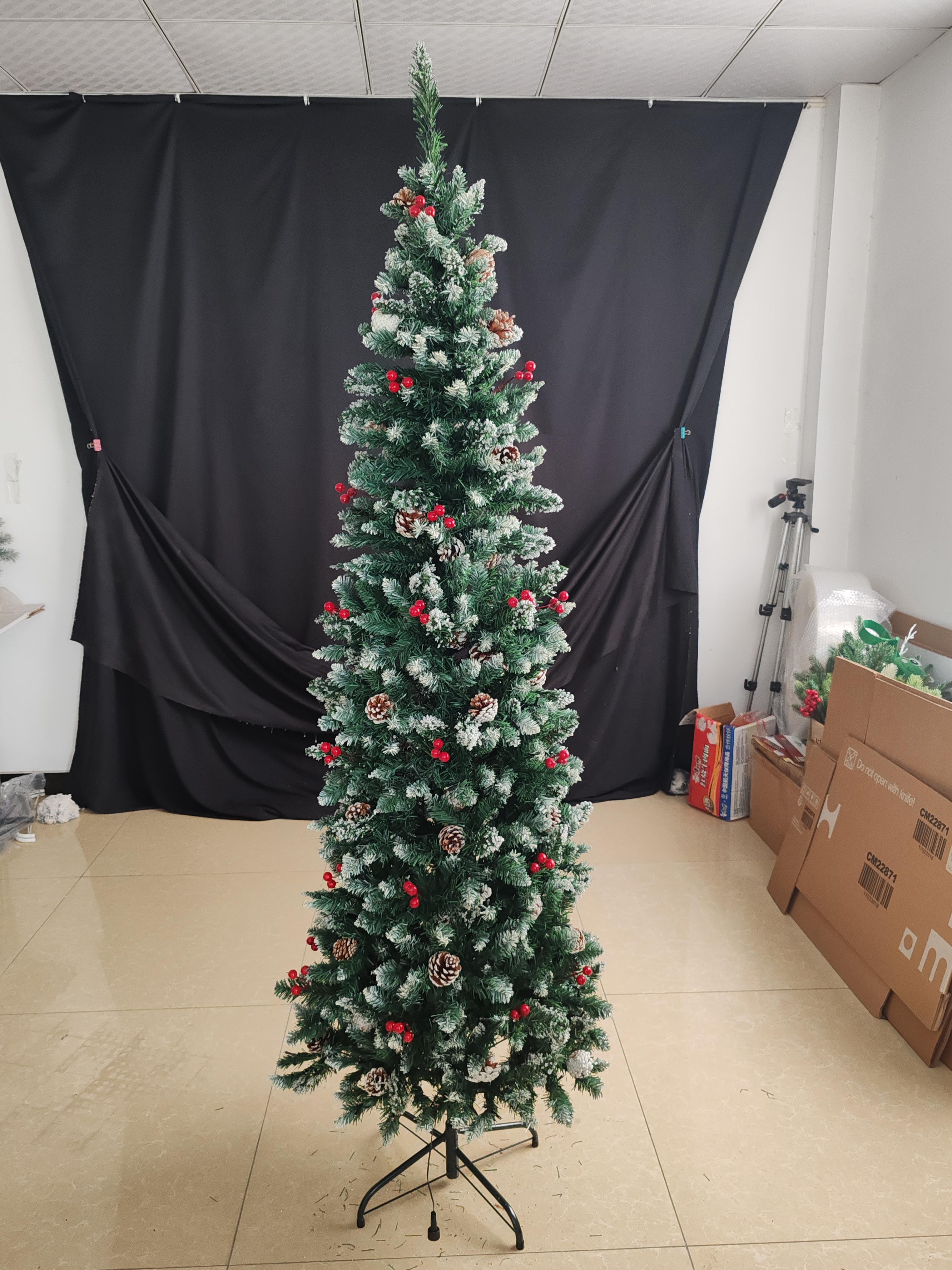 7.5 Feet Pre-decorated Pencil-shaped Christmas Tree - Foldable For Easy Storage - Elegant And Modern Style Artificial Christmas Tree