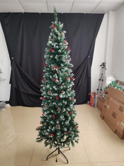 7.5 Feet Pre-decorated Pencil-shaped Christmas Tree - Foldable For Easy Storage - Elegant And Modern Style Artificial Christmas Tree