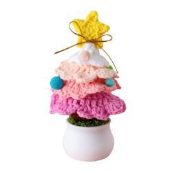 Knitted Mini Xmas Tree Simulation Crochet Xmas Tree Bonsai Ornament For Mall Store Home Decor Pink