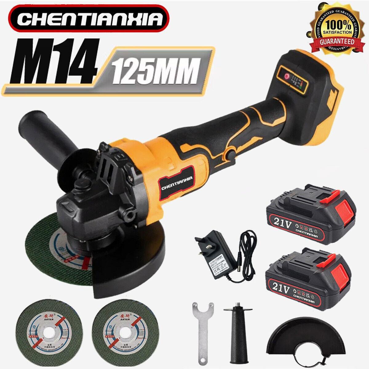 21V Cordless Angle Grinder Brushless 125mm With 2 Battery & Charger & Disc Kit