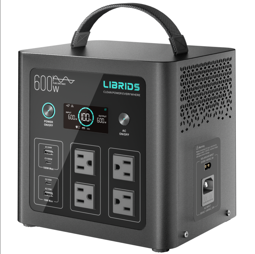 Portable Power Station C600, 640Wh LiFePO4 Battery, 600W -Peak 1200W Solar Generator, 1.5H Fast Charge, 10ms UPS, 8 Ports-4 AC For Camping, Home Backup Outages