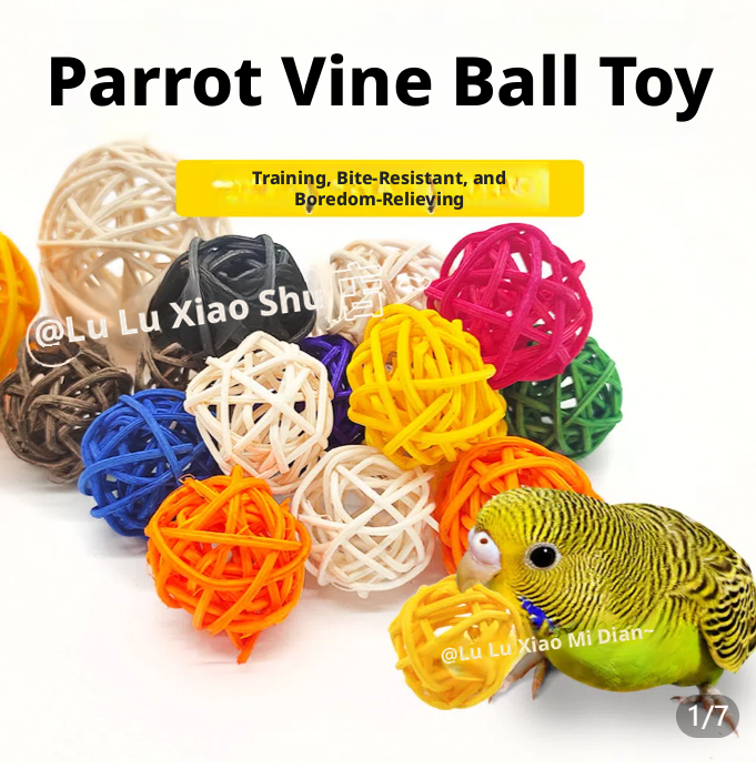 Parrot Wood Rattan Ball-3cm White Rattan Ball-1 pack - Option1