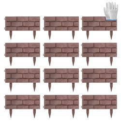 12PCS Stone Fence Edging Panels, PP Garden Border With Rotatable Connectors, Easy Snap Assembly Adjustable Angle For Garden Yard Lawn Flower Bed Landscape, Red