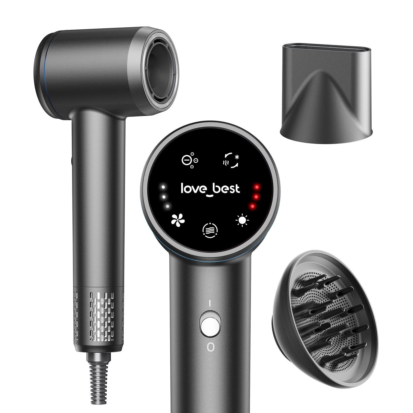 Hair Dryer With Diffuser, Ionic High-Speed Blow Dryer 600 Million Negative Ions, Fast Drying, Quiet & Lightweight Hair Dryer For Women & Men, Smart Touch Screen Professional Hairdryer For Curly Hair
