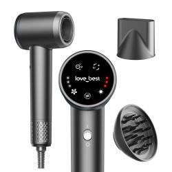 Hair Dryer With Diffuser, Ionic High-Speed Blow Dryer 600 Million Negative Ions, Fast Drying, Quiet & Lightweight Hair Dryer For Women & Men, Smart Touch Screen Professional Hairdryer For Curly Hair