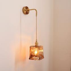 Retro Glass Wall Sconce Japanese-style Brass Bathroom Light