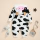 Childrens Baby Cow Fluff Long Leg Hooded Romper
