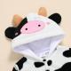Childrens Baby Cow Fluff Long Leg Hooded Romper