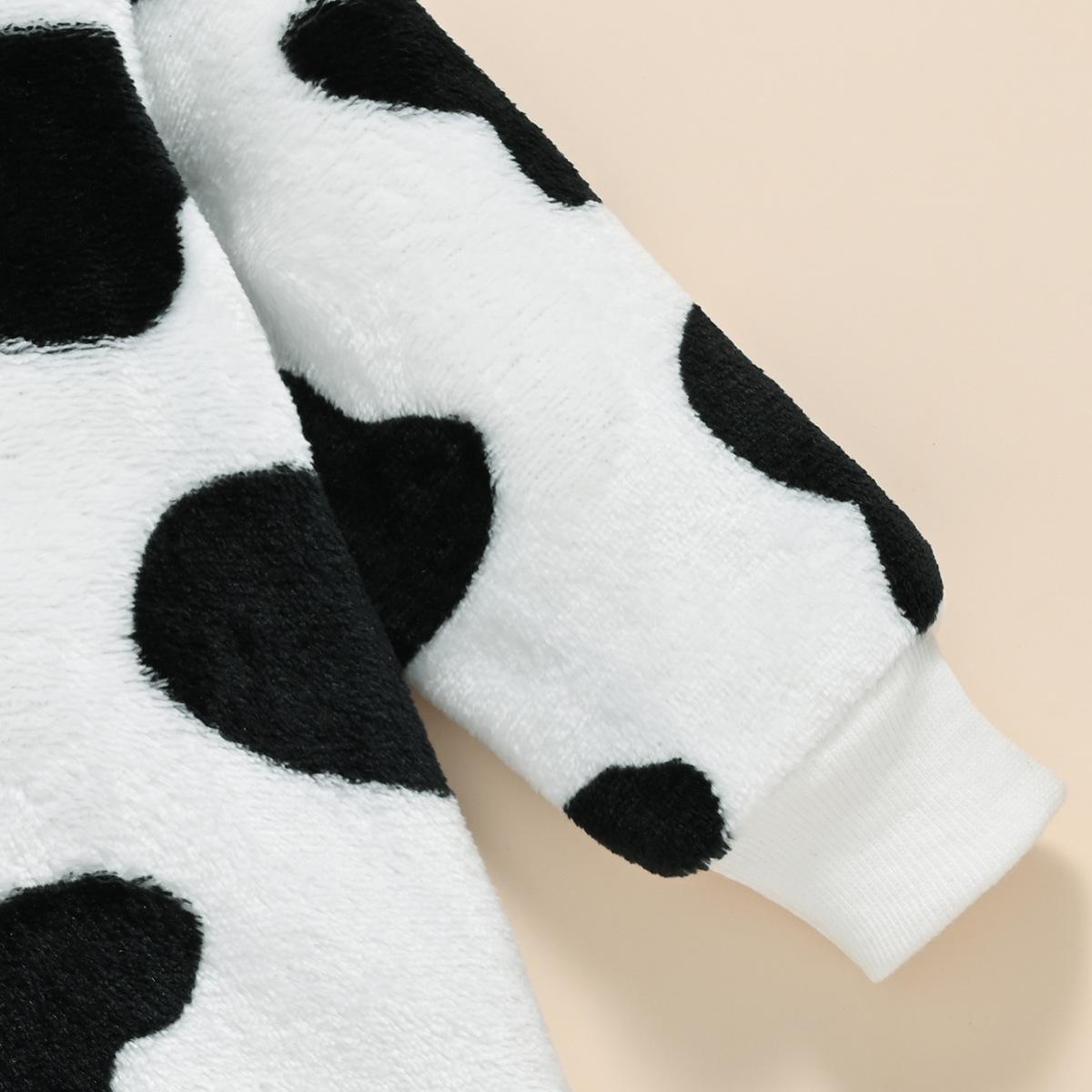 Childrens Baby Cow Fluff Long Leg Hooded Romper
