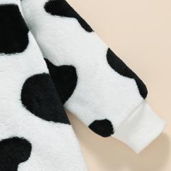 Childrens Baby Cow Fluff Long Leg Hooded Romper