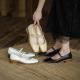 Thick-heeled Womens Singles Shoes With Mid-heel Comfortable Square Toe French Retro Flat-heeled Small Leather Shoes